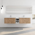 100IN Bathroom Vanity with Double Sink, Modern Solid Wood Floating Bathroom Sink Cabinet, Anti-Fog Mirror, Smart Storage Solutions, Waterproof Design, Open Shelving for Easy Access