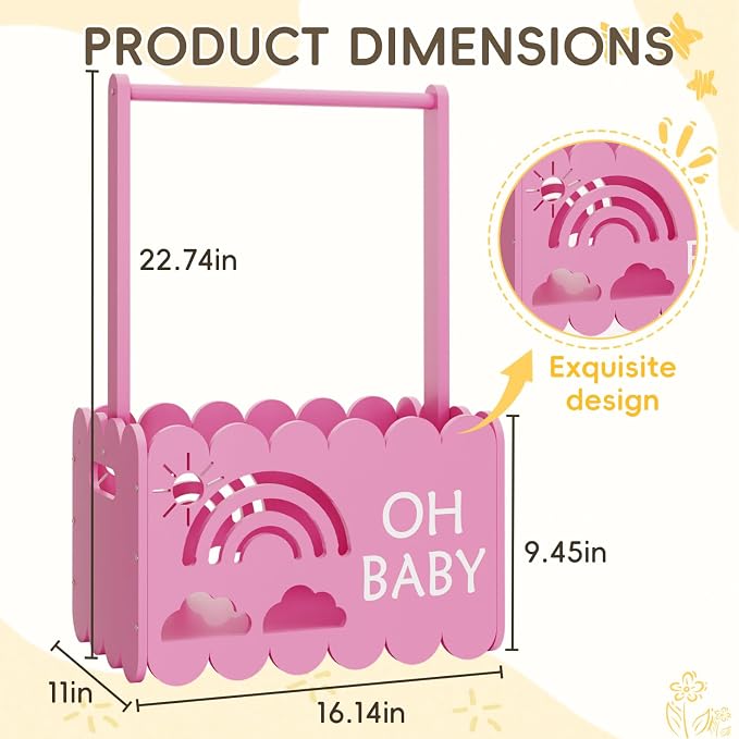 Wooden Baby Shower Crate Closet, Wooden Baby Shower Crate Closet, Boys and Girls for Baby Shower Wooden Basket Gifts, Welcome Baby Gifts, Suitable for Pregnancy Glfts for New Parent (Pink Color)