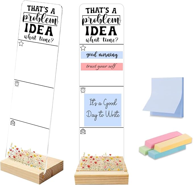 Sticky Note Holder, Monitor Memo Board, Acrylic Post It Note Holder with Wooden Base, Includes 200 Notes, Desk Organizer Funny Party Quote