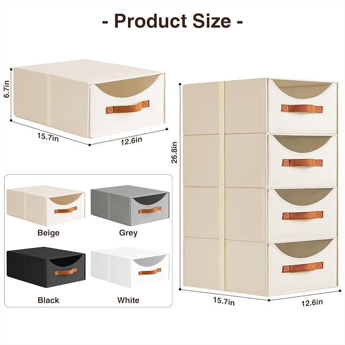 Homsorout Large Closet Storage Bins with Drawer, Fabric Bins for Organization, Collapsible Storage Drawers Organizer for Bedroom, Living Room, 6 Pack, Beige
