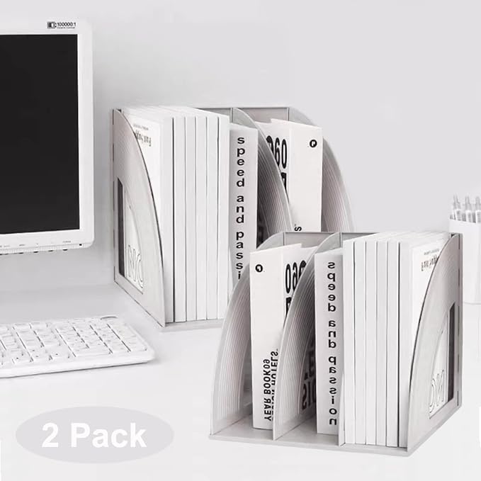 SAYEEC 2Pcs Magazine Holder Plastic File Sorter Binder Holder for Desk Folder Organizer Stand Book Shelf Dividers Vertical Filling Storage Rack Desktop Bookshelf Display Box for Office School (Grey)