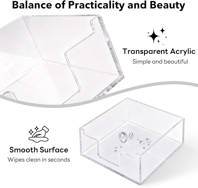 Acrylic Sticky Note Holder 4x4in Tray for Desk, Crystal Clear | Crystal Clear acrylic tray, fits 3x3 sticky notes, compact organizer for office school and home