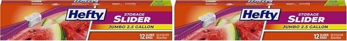 Hefty Slider Jumbo Storage Bags, 2.5 Gallon Size, 12 Count (Pack of 2)