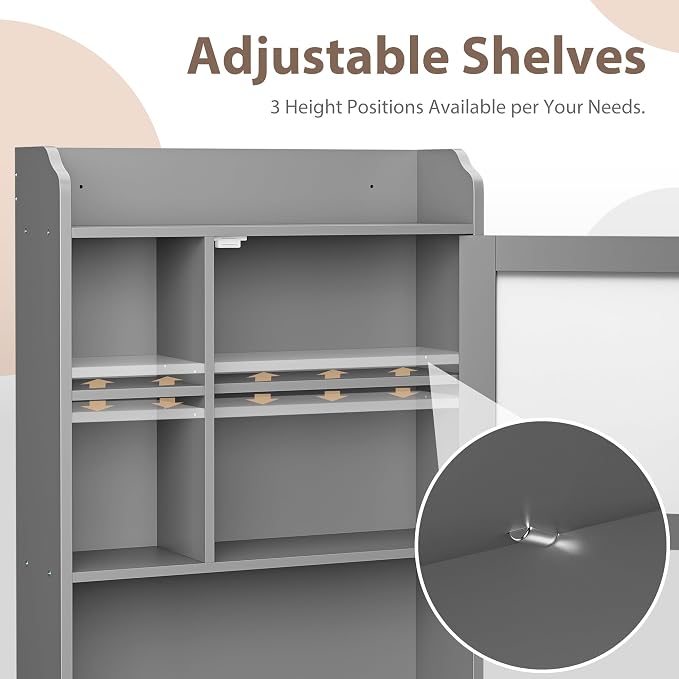 ZENY Over The Toilet Storage Cabinet, Bathroom Organizer with Adjustable Shelf and Double Doors, Freestanding Bathroom Space Saver Toilet Rack (Gray)