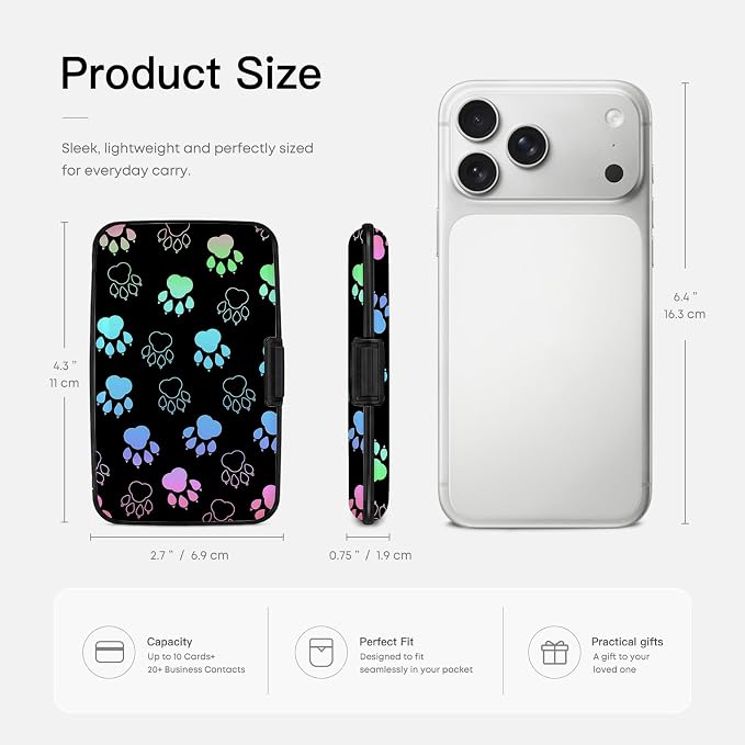 Credit Card Holder RFID Aluminum card case Dog Paw mini Wallet Women Men | ABS Business ID Case,Hard Case Large Capacity 6 Slots, Waterproof Durable ，Secure Closure Slim Small Credit Card Protector