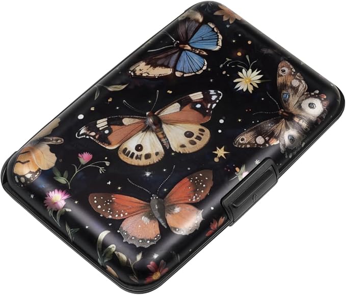 Coco Rossi Credit Card Holder RFID Aluminum Small Mini Wallet Women | Metal Wallet, Business Cards Holder, ID Case, Slim Sleeves, Womens Girls Gift, Carry Wallets for Travel, Star Butterfly