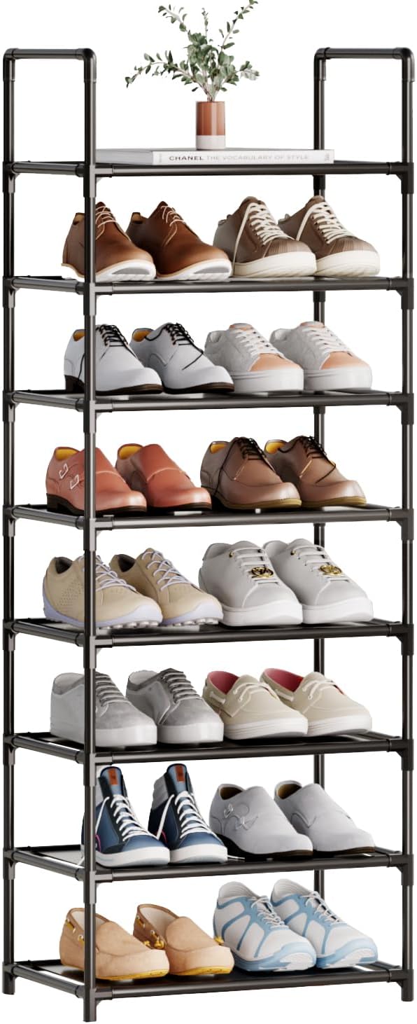 8-Tier Tall Shoe Rack for Closet, Entryway, Adjustable Sturdy Durable Shoe Shelf,Narrow Shoe Stand Organizer (17.2" W×10" D×58" H,Black)