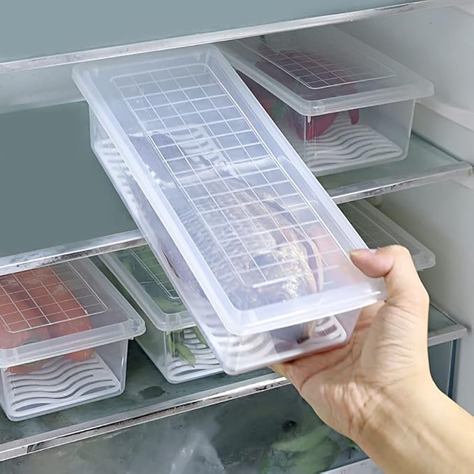SOUJOY 6 Pack Produce Saver Container, 1.5L Food Storage Containers for Fridge with Lid, Stackable Fruits Storage Keeper with Removable Drain Plate for Vegetables, Meat, Fish Fresh and Dry
