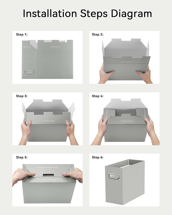Oterri File Organizer Box, Portable Collapsible Cardboard File Folder Organizer with Handle for Letter Size Hanging Files, Document Storage Box for Home Office & Classroom (8 Packs, Grey)