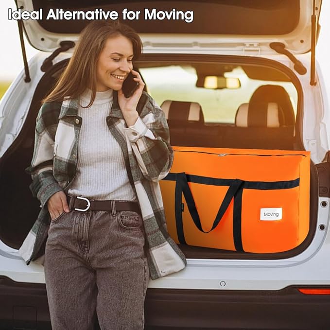CIVJET 4 Pack Moving Bags Heavy Duty Extra Large 90L, College Packing Bags for Moving Clothes, Moving Supplies & Boxes with Zippers and Handles, Storage Bags Moving Totes Camping Essentials (Orange)
