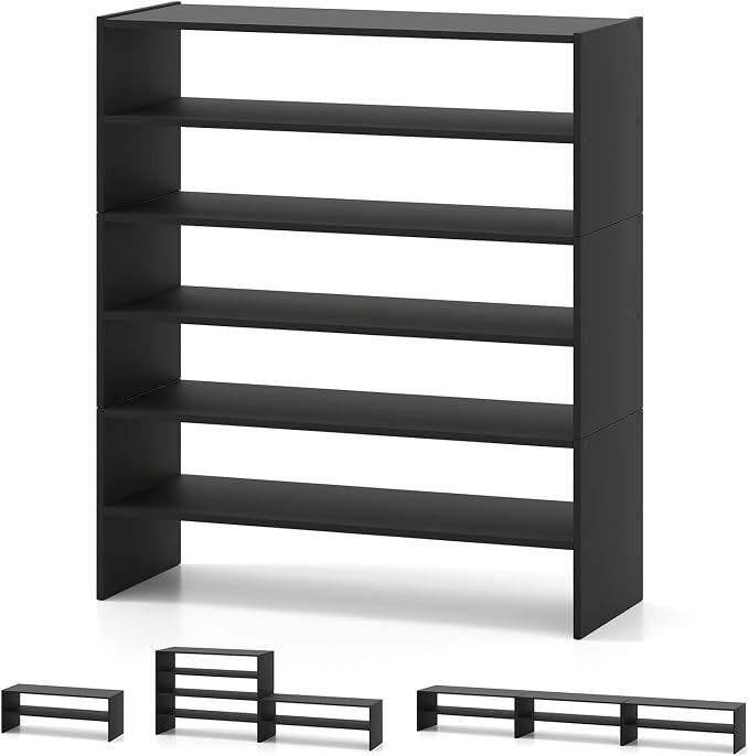 COSTWAY 6-Tier Shoe Rack, Extra Wide Shoe Shelf Organizer with Stackable Design, 31" Freestanding Adjustable Storage Shoe Stand for Small Space Entryway Hallway Closet (1,Black)