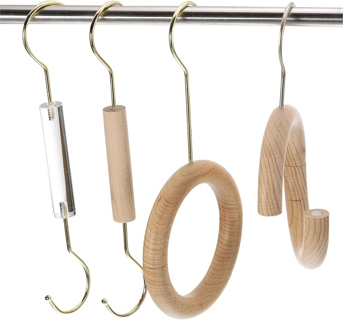 uxcell 4.65 Inch Scarf Ring Hanger, Scarf Organizer Holder Wooden Circle Rings Hanging Hook for Belt Tie Scarf, 11.8cm Length Hook (Gold)