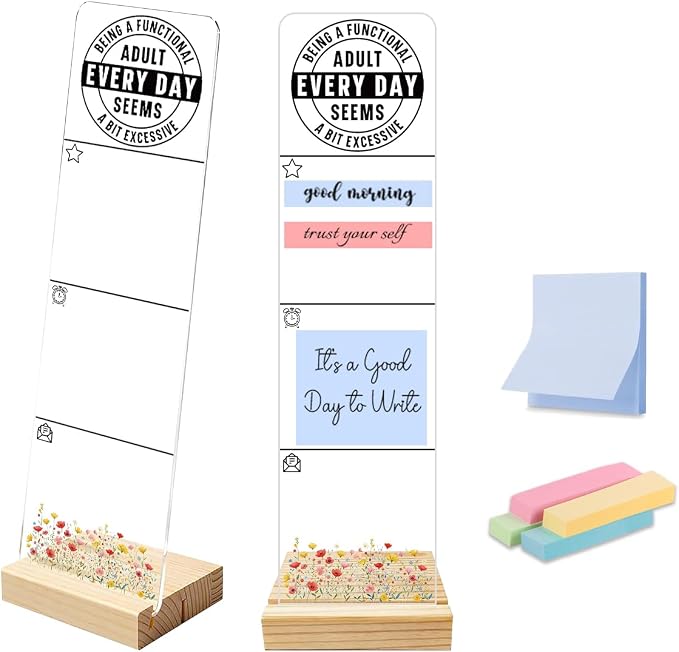 Sticky Note Holder, Monitor Memo Board, Acrylic Post It Note Holder with Wooden Base, Includes 200 Notes, Desk Organizer Sassy Quote