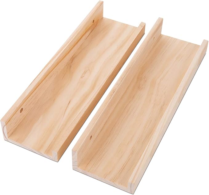 AZSKY Picture Ledge Shelf, Small Floating Shelves Set of 2, 16 Inches Nursery Book Shelves for Storage, Bookshelf Wall Mounted for Living Room Bedroom Decor Books Photo Frames,Natural
