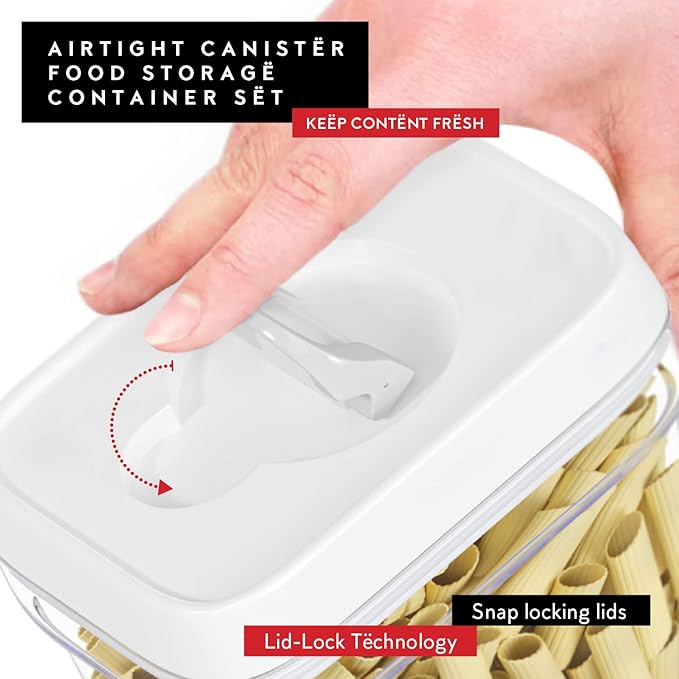 DWËLLZA KITCHEN Airtight Food Storage Containers with White Lids 2L - 4 Pc Clear Plastic Pantry Snacks Kitchen Container, Baking Supplies, 4LB Sugar & Flour Canister BPA-Free