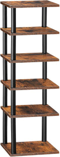 HOOBRO Vertical Shoe Rack, 6-Tier Narrow Shoe Shelf, Shoe Storage Organizer for Small Space, 11" L x 11" W x 39.5" H, Closet, Entryway, Hallway, Bedroom, Rustic Brown and Black BF21XJ01