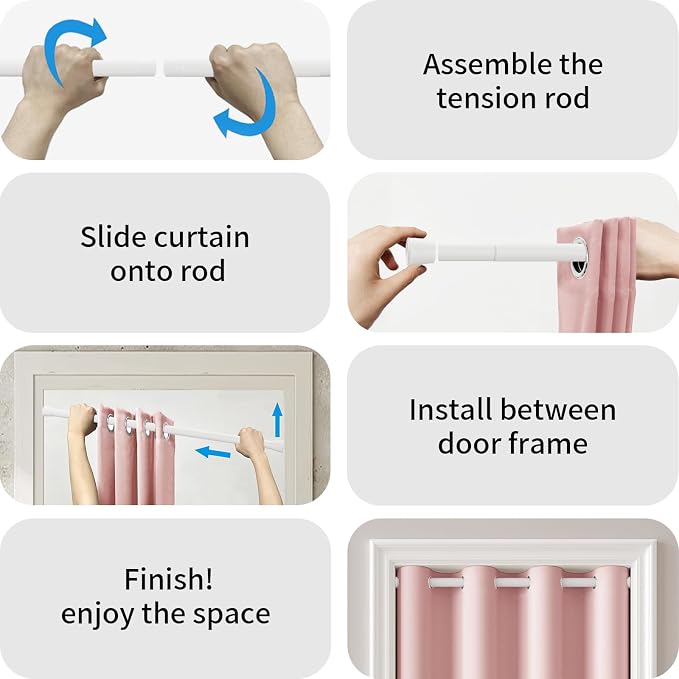 Vatge Door Curtains for Doorways Privacy, Magnetic Doorway Curtains with Rod, Temporary Door and Room Dividers for Bedroom/Hallway/Nursery, 1 Panel, W42 x L80, Pink
