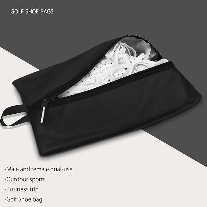 Shoe Bag for Travel, Waterproof Extra Large Shoe Storage Organizer with Handle, Multi-Functional Odor-Resistant Shoe Pouch for Gym, Soccer, Golf, Tennis Soccer Cleats Bag 16.5 x 9.8 Inches (Black)