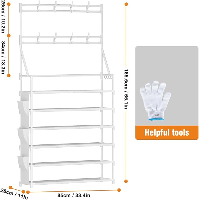 OYREL Shoe Rack 6 Tier Shoes Organizer 24-30 Pairs | Shoe Racks for Closet Front Door Entrance Large Capacity Space Saving Shoe Storage Organizer with 5 Hooks and Side Pocket