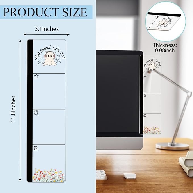Monitor Memo Board Acrylic Sticky Note Holder Cute Music Ghost Office Desk Decor with 100 Self Stick Note Pads that Sound Like Fun Quote