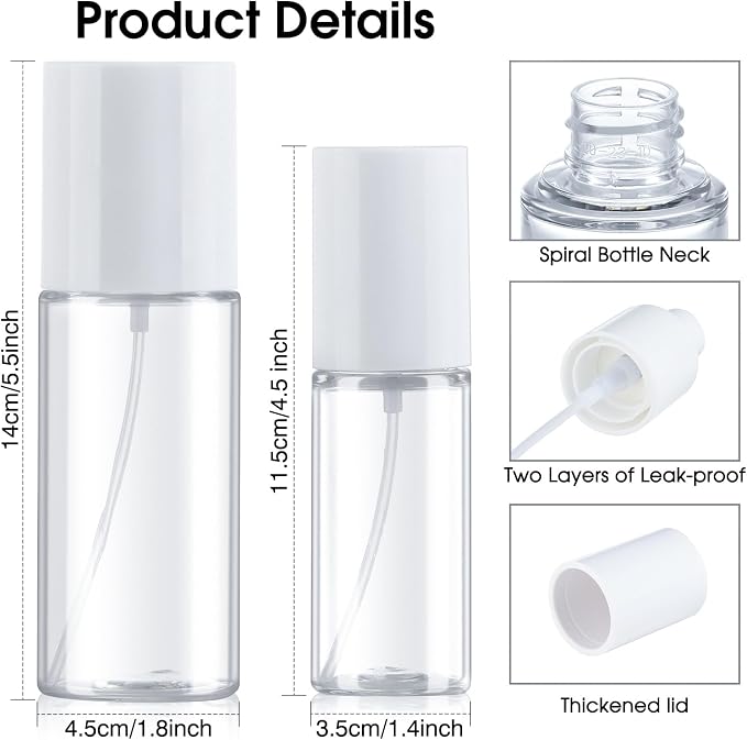 Boenoea Small Spray Bottle,Travel Spray Bottles Plastic Portable Refillable Empty Bottles for Outgoing - Leak Proof - Clear