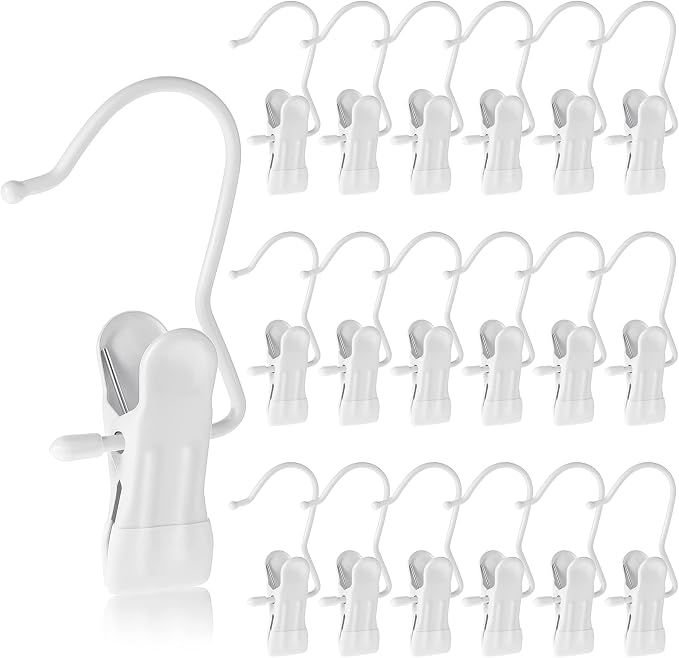 Hotop 20 Pieces Boot Hanger Clips for Closet, Laundry Hanging Hooks Heavy Duty Clips Boot Holder Portable Single Hooks Space Saving for Pants Jeans Clothes Hats Tall Towels (White)