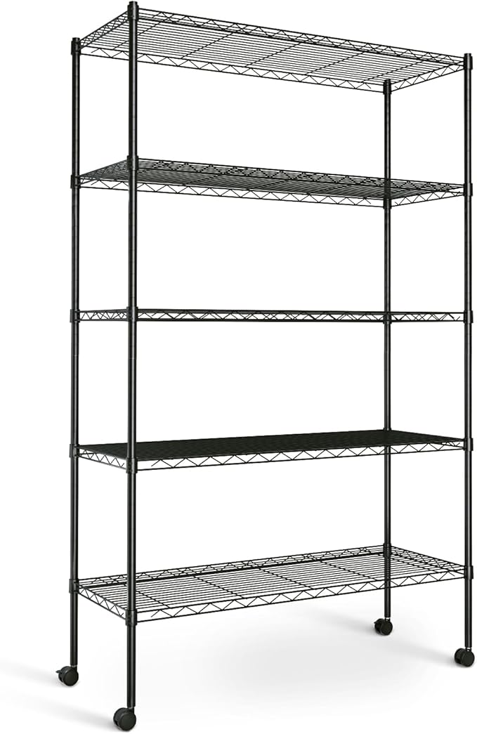 Simple Deluxe Heavy Duty 5-Tier Storage Shelving Unit, 35.83" W x 13.98" D x 61.02" H, 1250 Lbs Loading Capacity, Black