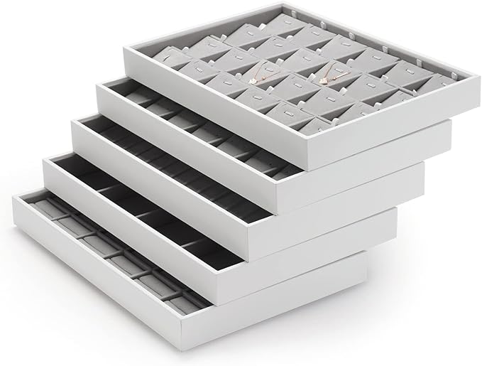 Oirlv Leather 13-Slot Necklace Display Tray White | Stackable Design, Saves Space, Suitable for Women Who Have A Fixed Dressing Table Or Drawer Space.