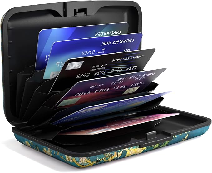 Credit Card Holder for Women, Small RFID Metal Credit Cards Wallets Cute Business Card Holder Pocket ID Case, Van Gogh Flower