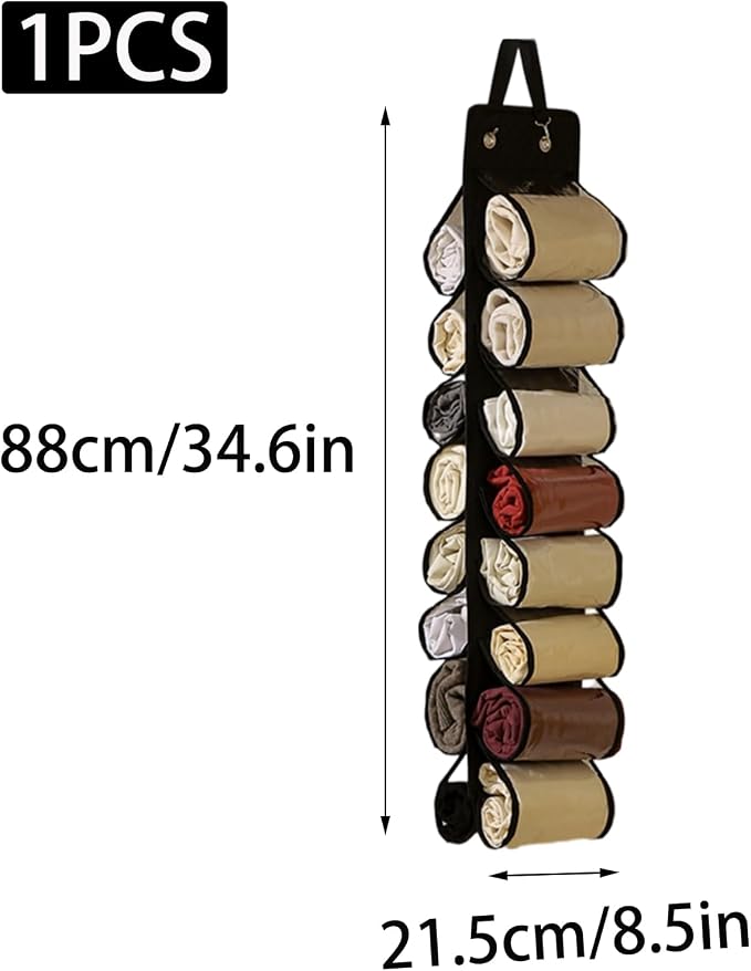 Legging Hanger Organizer 16 Pockets Hanging Closet, Black | Foldable Fabric Hanging Shelf for Wardrobe Door Dorm, Space Saving Tank Top Scarf Jeans Tshirt Storage Organizer for Women