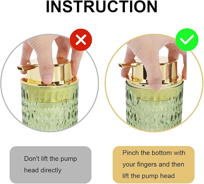 Foaming Soap Dispenser, Bathroom Green Glass Foam Soap Dispenser, Refillable 14 Oz Foam Pump Bottle Container with Gold Pump, Decorative Dish Soap Dispenser for Kitchen