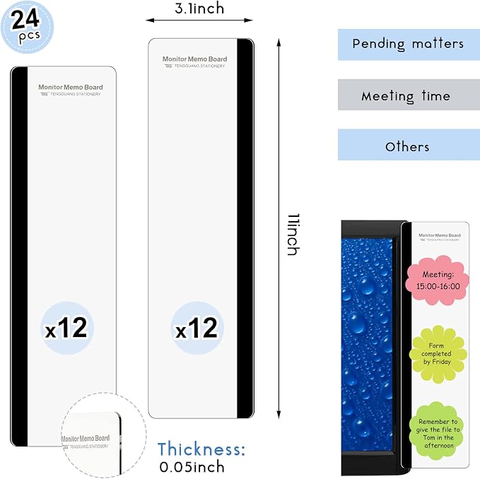 Zonon 24 Pieces Monitor Memo Board, Memo Boards for Computers Transparent Acrylic Monitor Side Panel Office Desk Accessories Desktop Computer Sticky Note Holder for Office Home Work Desk