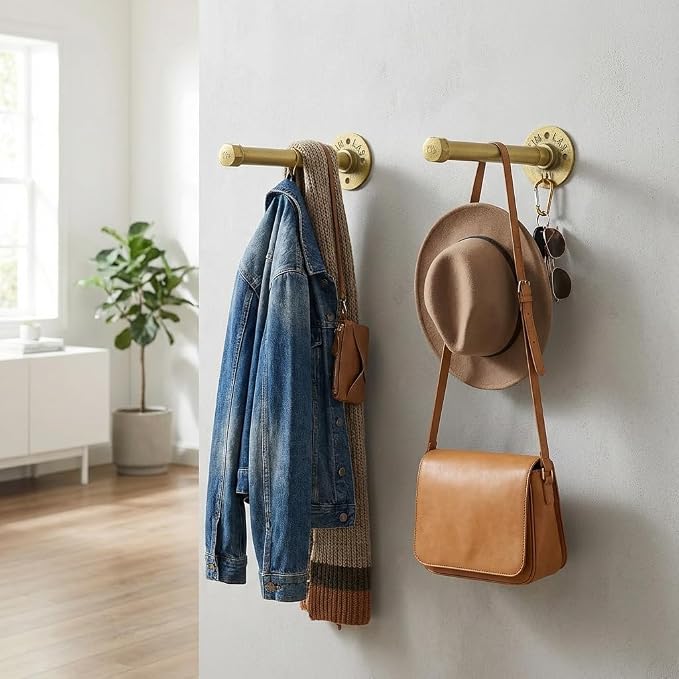 Wall Mounted Clothes Rack | Heavy Duty Industrial Pipe Clothes Rack, DIY Closet Rod & Garment Hanging Bar for Wardrobe Organization (2 Pack)