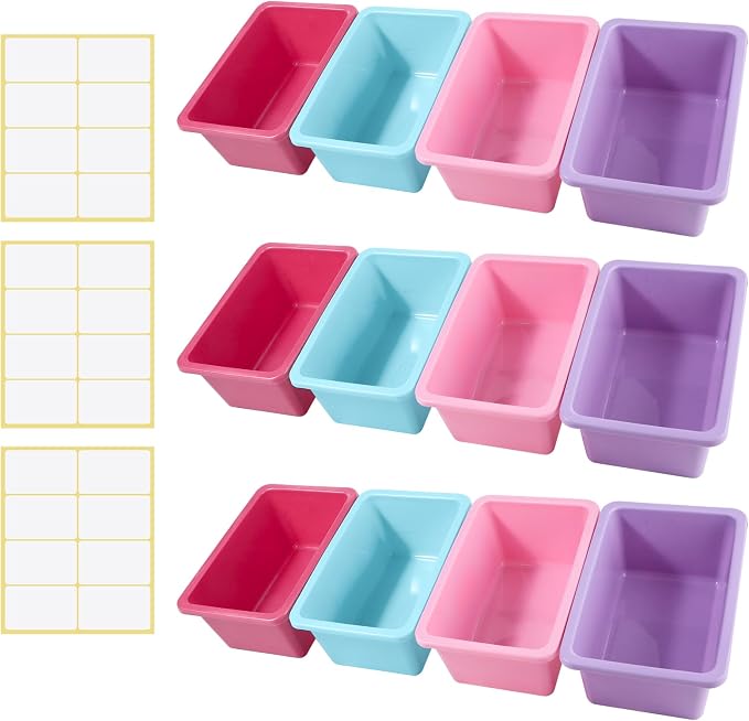 Zonon 12 Pcs Plastic Cubby Storage Bin Back to School Classroom Cubby Organization Storage Container with 1 Pack Self Adhesive Label for Office School Library(Retro Color,11.61 x 7.68 x 4.92)