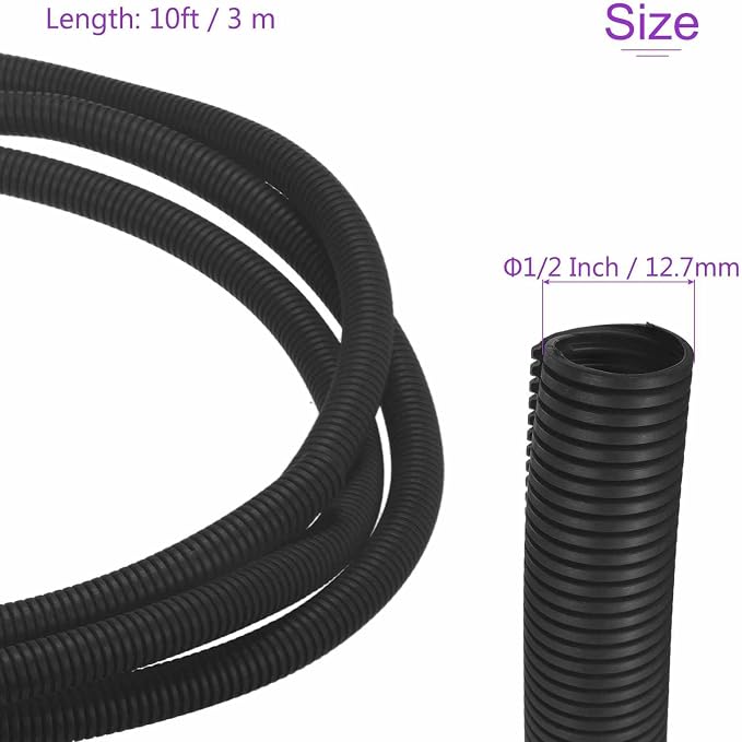 DMiotech 10ft Wire Loom Split Tubing 1/2 Inch(12.7mm) ID, Cord Protectors from Pet Flexible Conduit Cable Management for Office Home Garden, Black