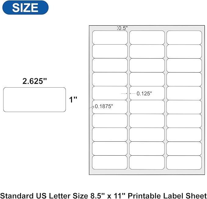 [50 Sheets] 1” X 2-5/8” Printable Address Labels 1500 Mailing Label for Envelopes 30-up Labels White, 5160 8160 Label Sheet for Laser Inkjet Printer