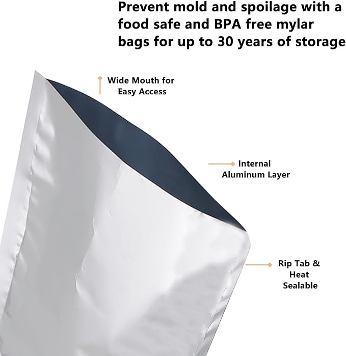 Heat Sealable Mylar Food Storage Bag,ULIFESTAR 5.5Mil Thicker Food Storage Pouches Oxygen Absorbers Vacuum Seal Airtight Packaging for Coffee Beans, Tea, Grains, etc(26 * 40cm/10.24 * 15.75'')