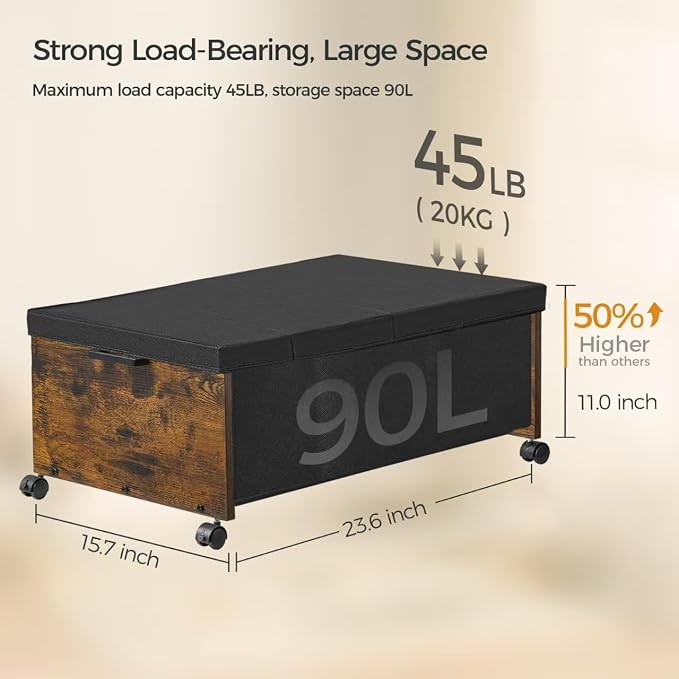 FOUCSSOMEI Under Bed Storage with Wheels,Under Bed Drawers Heavy Duty, 2 Packs, Wooden Under Bed Storage Containers Organizer, Metal Frame, Patented Design
