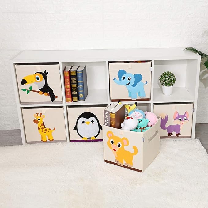 CLCROBD Foldable Animal Cube Storage Bins Fabric Toy Box/Chest/Organizer for Kids Nursery, 13 inch (Elegant Giraffe)