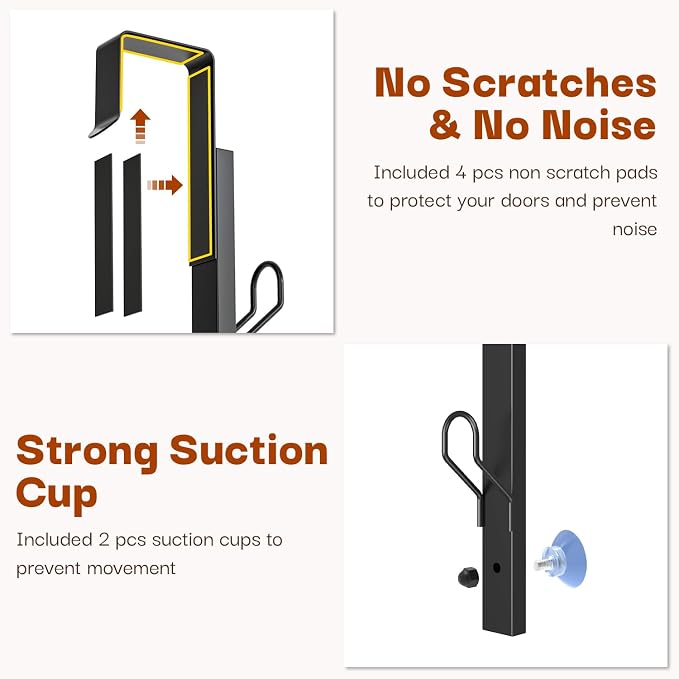 Over The Door Hooks 2 Pack,12 Heavy Duty Towel Rack All Metal Coat Hanger for Jacket Robe Hat Purse Bags in Bathroom Bedroom Dorm, 28.3 Inches, Black