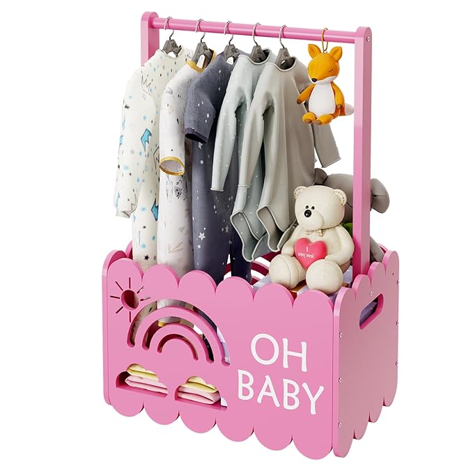 Wooden Baby Shower Crate Closet, Wooden Baby Shower Crate Closet, Boys and Girls for Baby Shower Wooden Basket Gifts, Welcome Baby Gifts, Suitable for Pregnancy Glfts for New Parent (Pink Color)
