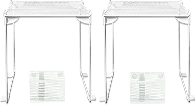 Neudeco Locker Organizer Kit, White, 4-Piece Set | Foldable Mesh Locker Shelf, Magnetic Pen Holders, Stackable Storage, For School, Work & Gym Lockers