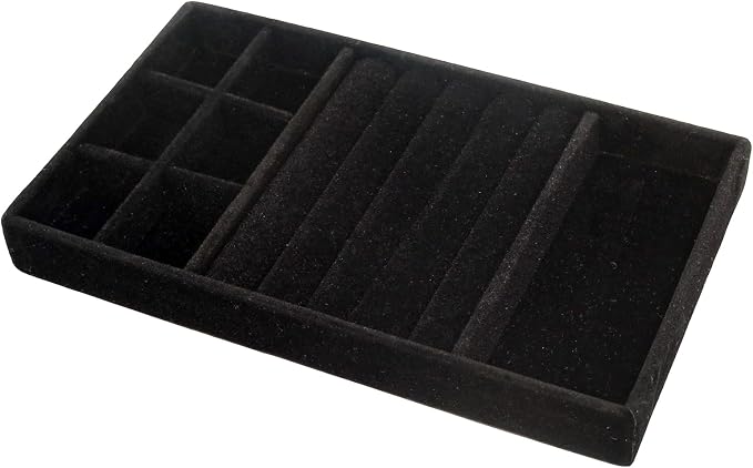 Velvet Jewelry Organizer Trays Black Stackable Jewelry Storage Display Tray with Removable Dividers, 3-in-1
