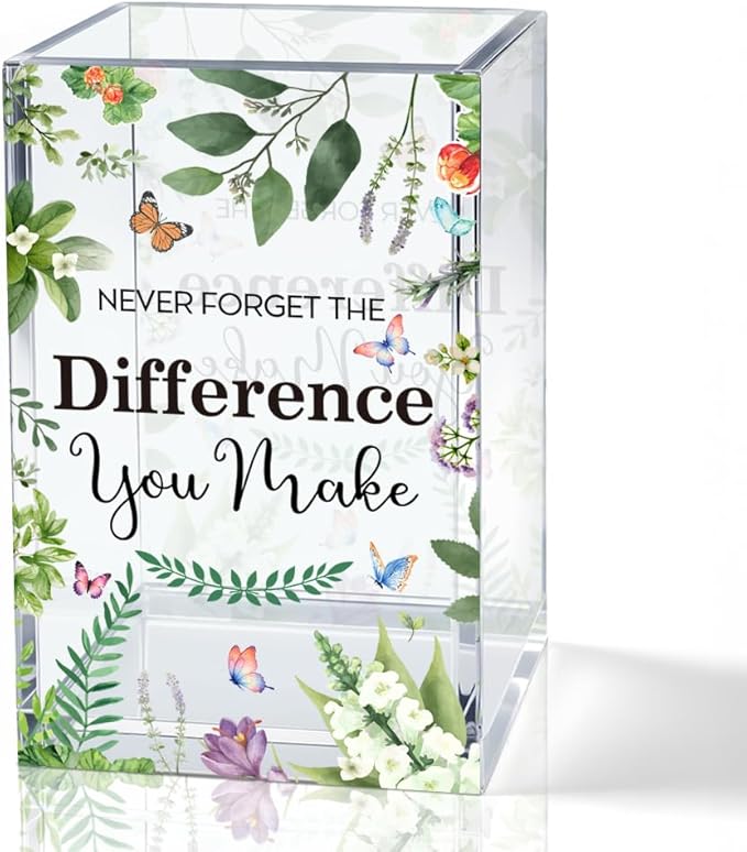 Never Forget The Difference You Make Acrylic Pencil Holder Cup, Farewell Retirement Thank You Gifts for Women Nurse HR, Inspirational Pen Holder for Home Office, Spring Cosmetic Holder Gifts