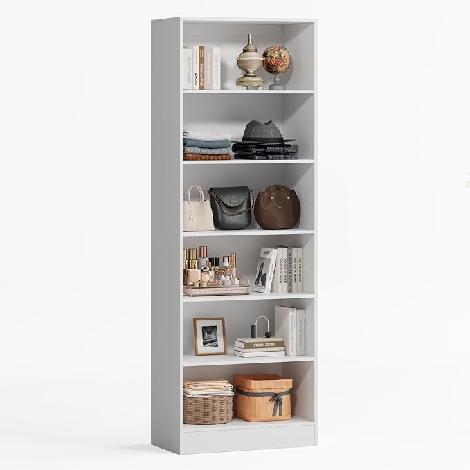 VOWNER 25'' Freestanding Closet System with 5 Adjustable Shelves, Wood Closet Organizer System, Walk-in Closet, Clothes Garment Rack, Adjustable Shelving Unit, Wardrobe Closet Bedroom Entryway