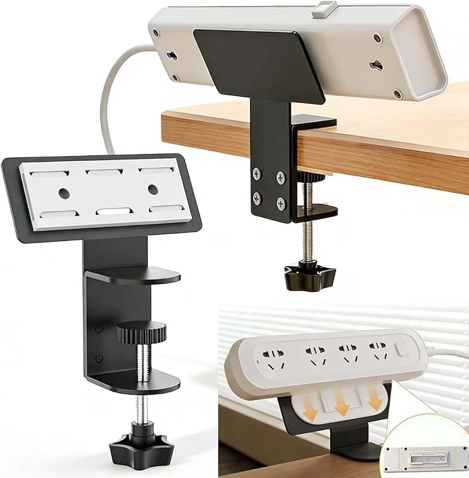 Desk Clamp for Power Strip -No-Drill Removable Power Strip Holder | No-Drill Mount for power strip clamp,Under Desk Power Strip Holder,Desks-Fits 0.5" to 1.96" Width - Black