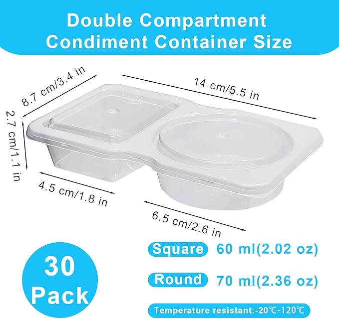 Pure Future 30-Pack Reusable Snack Containers with Lids, 2-Compartment Snackle Box Container for Meal Prep, Portion Control Snack Pack for Office, Travel & Gym, Microwave Safe