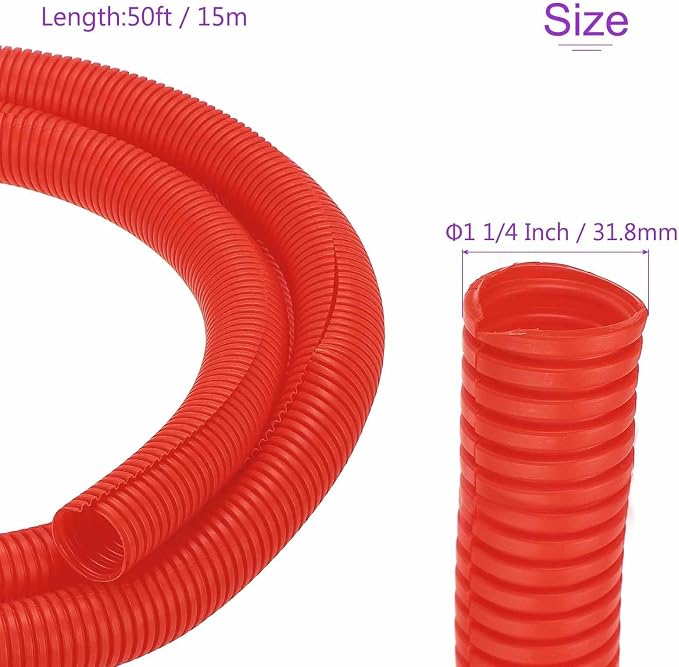 DMiotech 50ft Wire Loom Split Tubing 1 1/4 Inch(31.8mm) ID, Cord Protectors from Pet Flexible Conduit Cable Management for Office Home Garden, Red