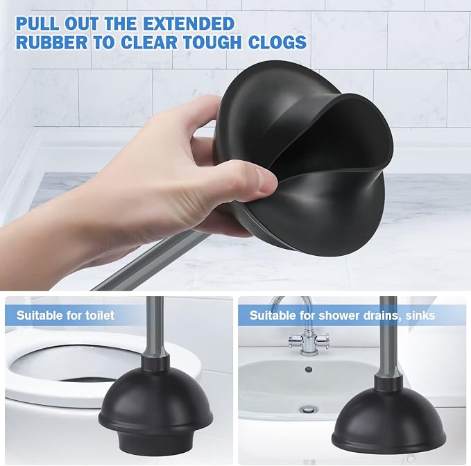 Toilet Plunger and Brush, Bowl Brush and Heavy Duty Toilet Plunger Set with Ventilated Holder, 2-in-1 Bathroom Cleaning Combo with Modern Caddy Stand for 5.7-inch Toilet Drain(Grey, 2 Set)