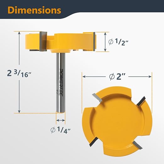 POWERTEC Slab Flattening Router Bit, 1/4 Shank, 2" Diameter, 1/2" Cutting Depth, Woodworking Surfacing Bits for CNC Machine, Wood Milling & Live Edge Wood Planing (73056)